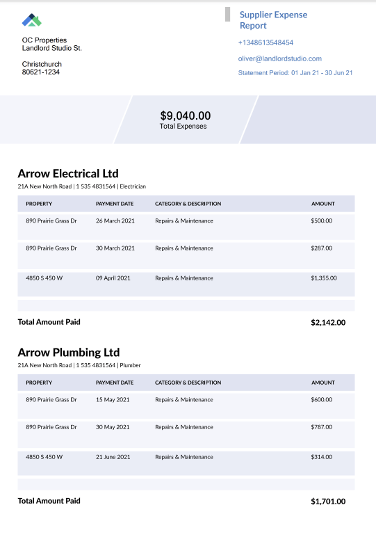 supplier expense report for 1099