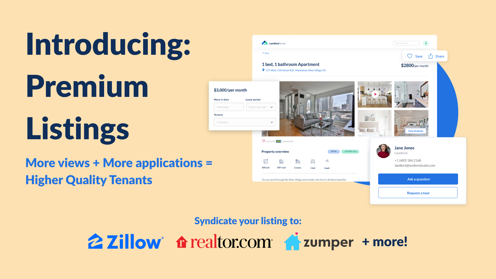 Landlord Studio Premium Listings feature enhances visibility on Zumper and Realtor.com